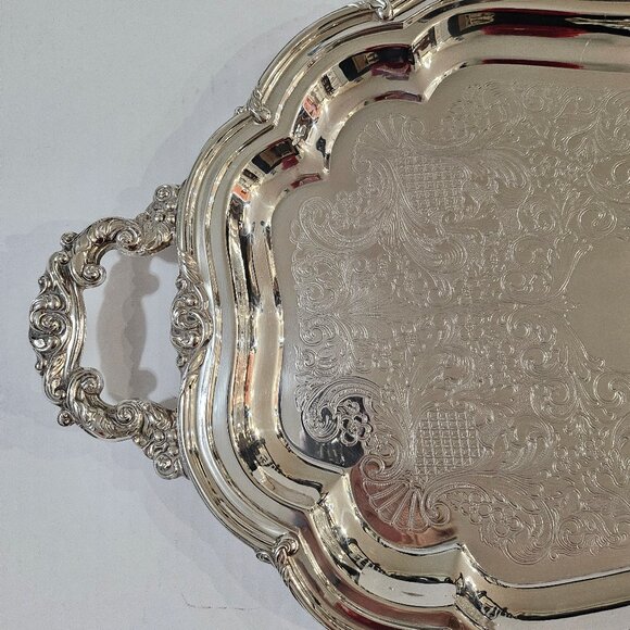 Vintage Oneida Heirloom Melon Large Silver Plated Victorian Style Platter Butler - Picture 5 of 11